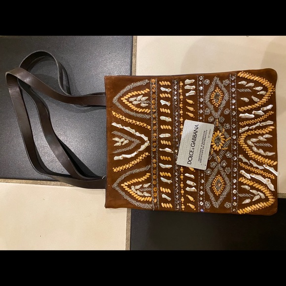 Dolce & Gabbana brown suede embellished bag - Picture 3 of 7